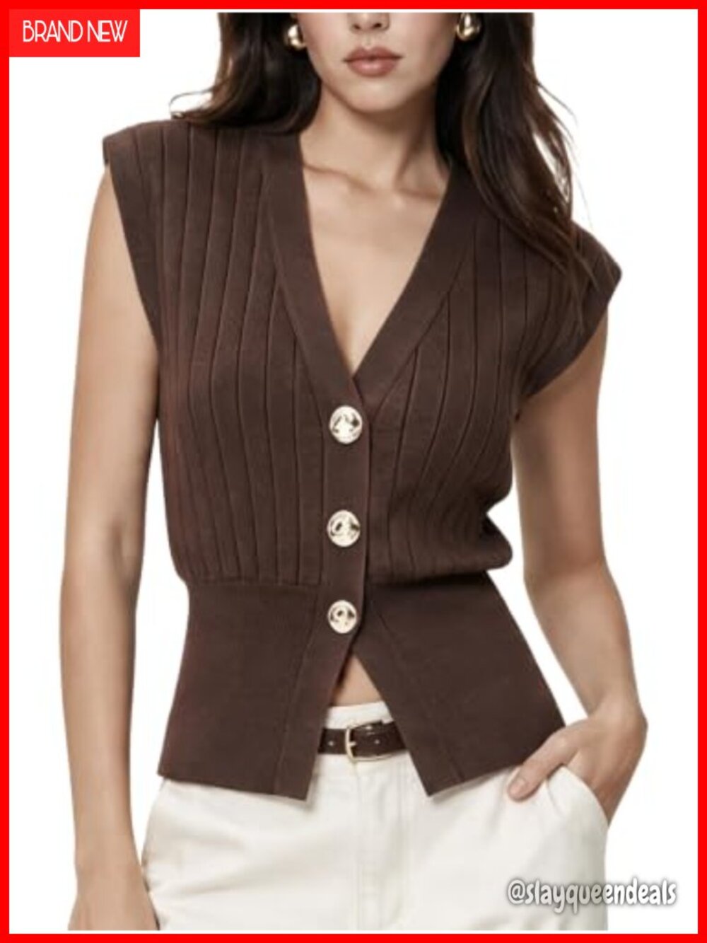 CIDER Ribbed Button Front Sweater Vest Knit Top Slim Fit